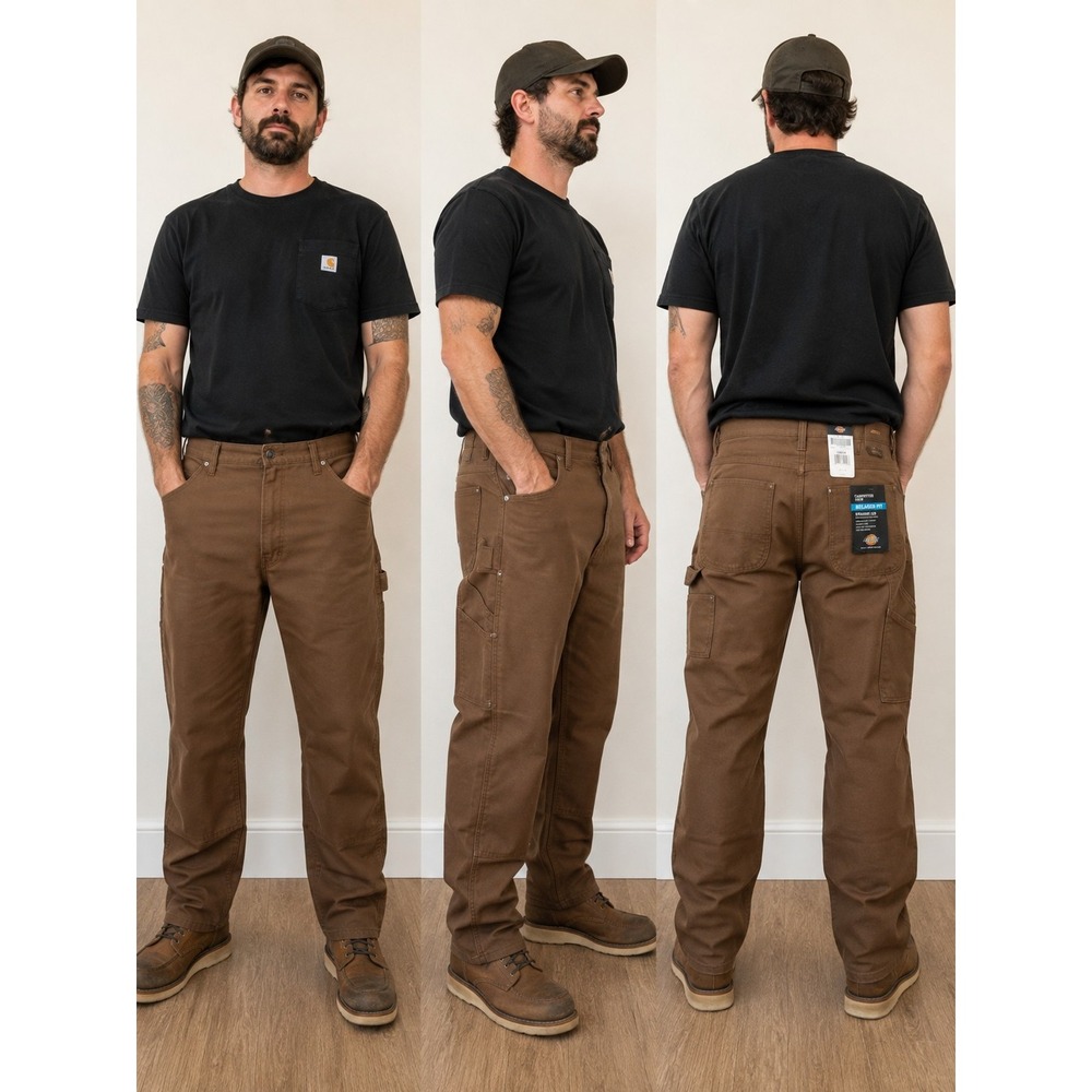 NEW DICKIES MENS RELAXED FIT BROWN CARPENTER JEAN PANTS SIZE 36X34